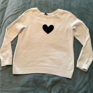 Talbots Ladies White Sweater with Navy Blue Heart